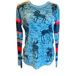 Sundance Whimsy Rose Blue Moose Thermal Top Women's Long Sleeve Tshirt Medium